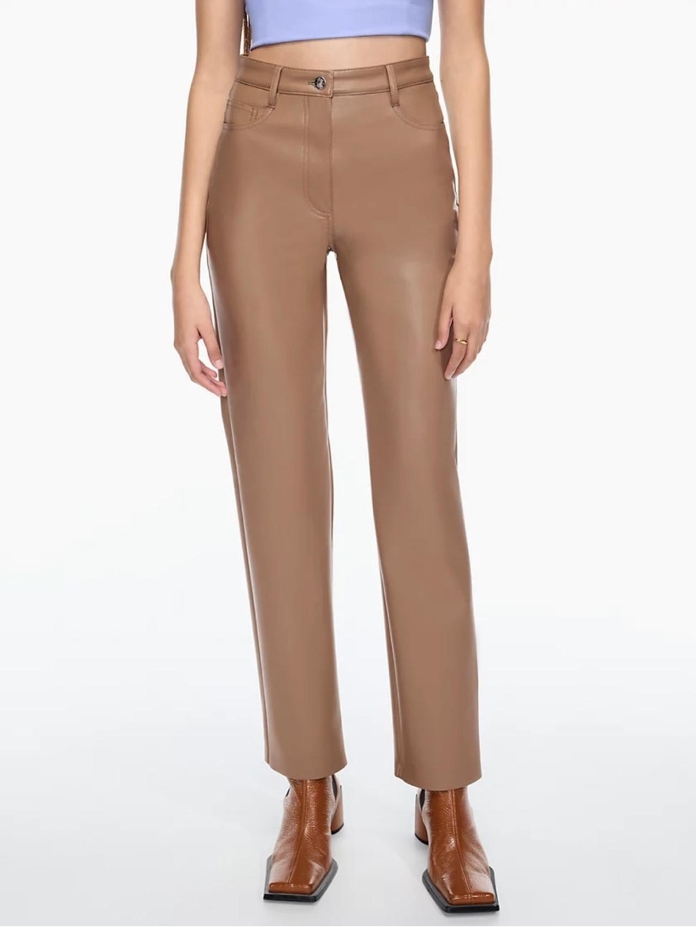 Aritzia Wilfred The Melina Pant High-Waisted Vegan Leather Pants Camel Size 0